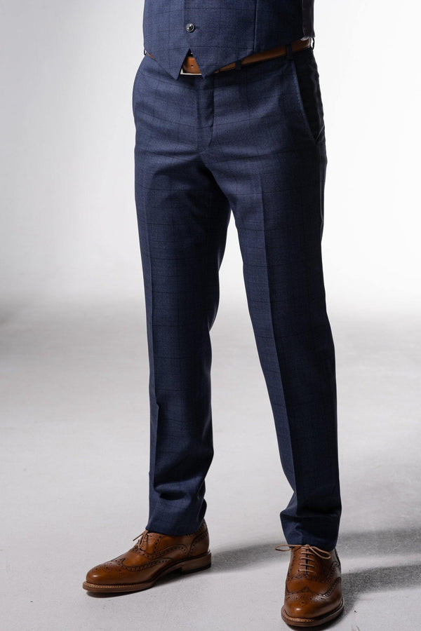 Herrenbude Super 130 Suit mit Weste Slim 2.0 Glencheck Blue Mesc - Herrenbude