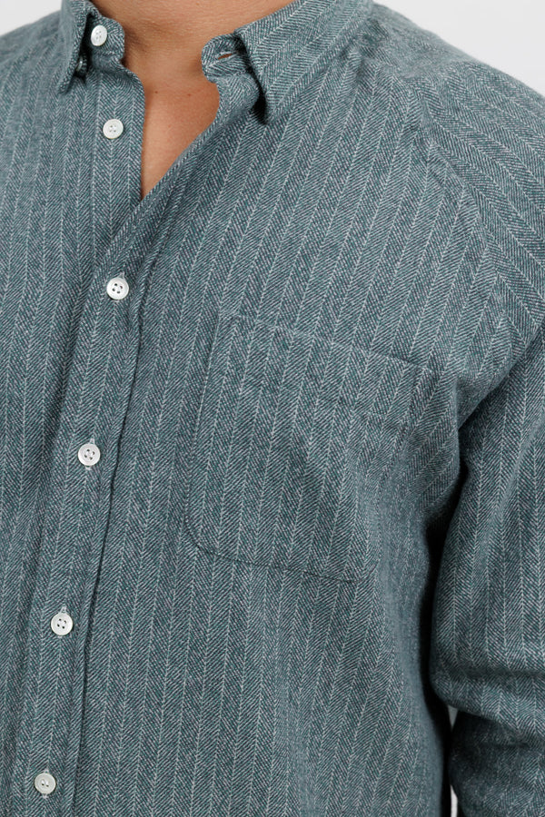 La Paz Raglan Sleeve Shirt Mirra Green Herringbone