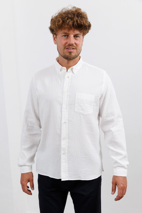 La Paz Button Down Shirt Branco Off-White Squares