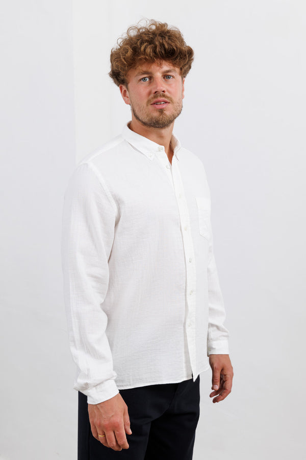 La Paz Button Down Shirt Branco Off-White Squares