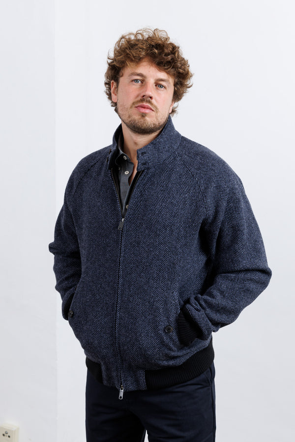 Baracuta Wool G9 Jacket Herringbone Navy