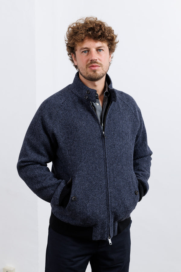 Baracuta Wool G9 Jacket Herringbone Navy
