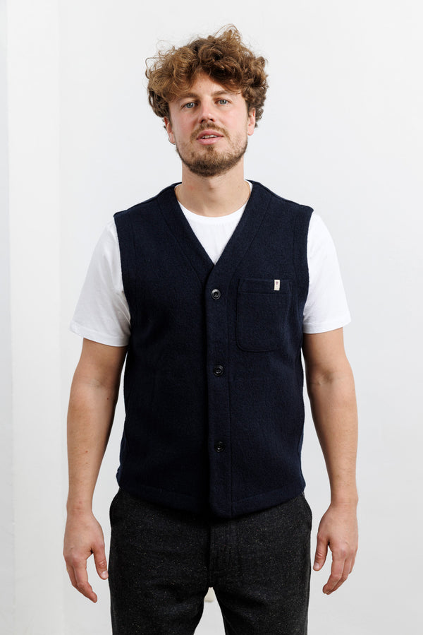 Blue de Gênes Koi Wool Gilet Navy