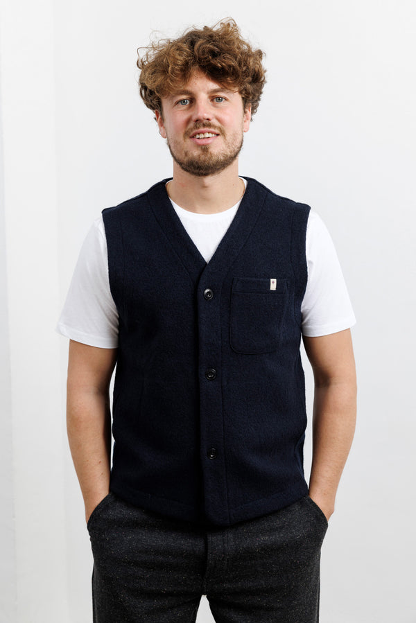 Blue de Gênes Koi Wool Gilet Navy