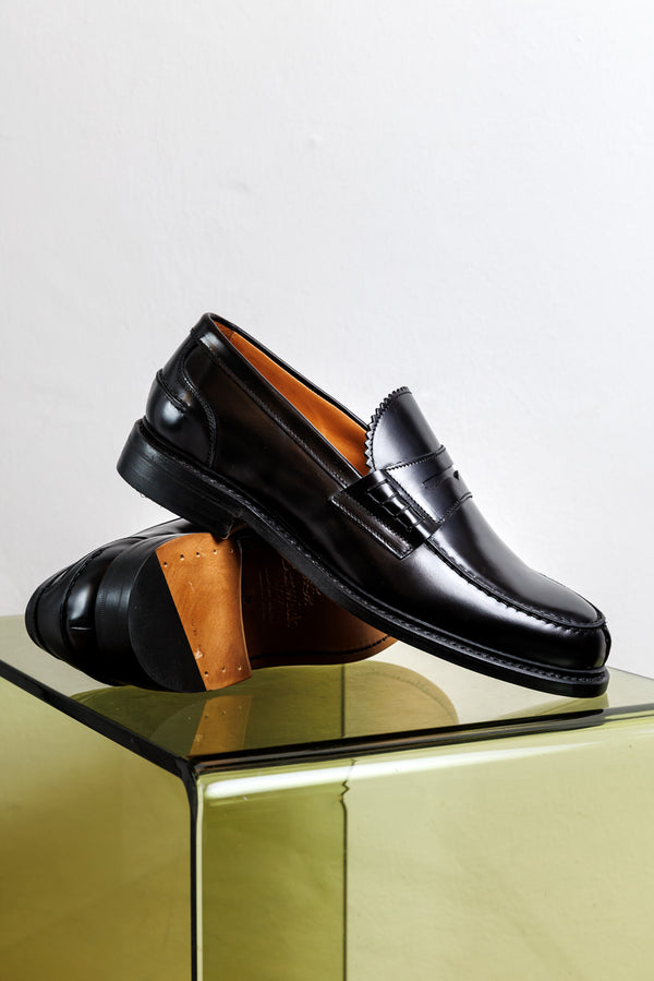 Berwick 1707 Penny Loafer Leather Sole Rois Black