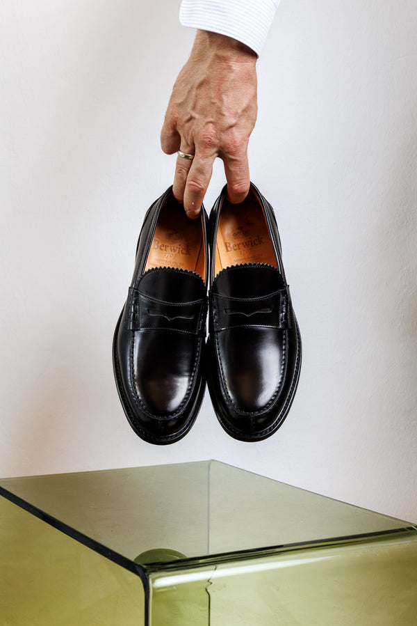 Berwick 1707 Penny Loafer Leather Sole Rois Black