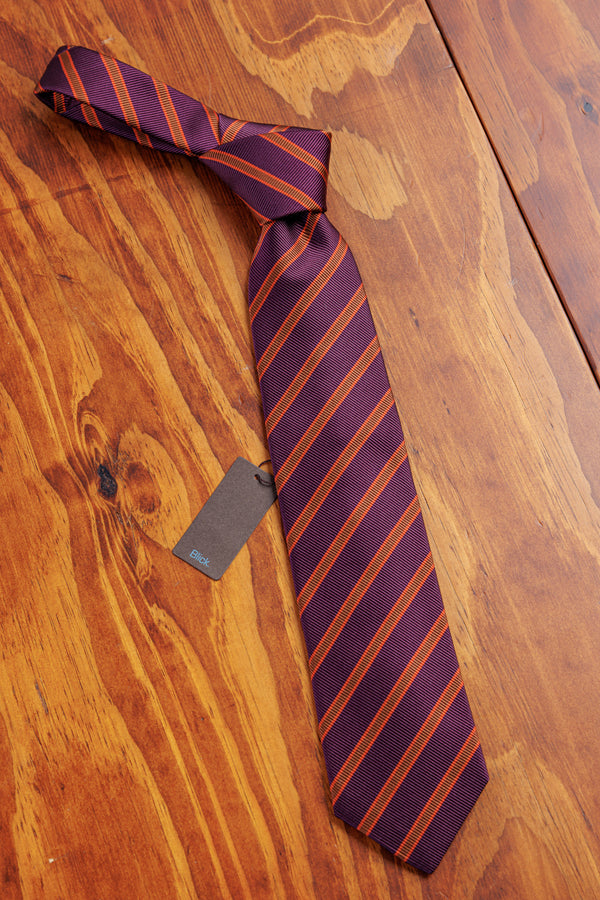 Blick. Krawatte Eighty Bordeaux-Orange Gestreift