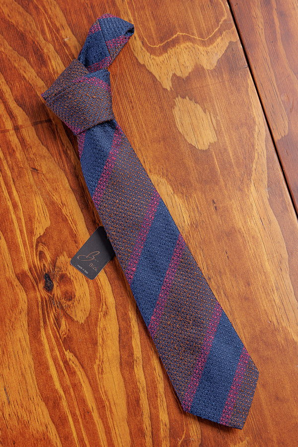 Blick. Krawatte Eighty Braun-Blau-Pink Gestreift