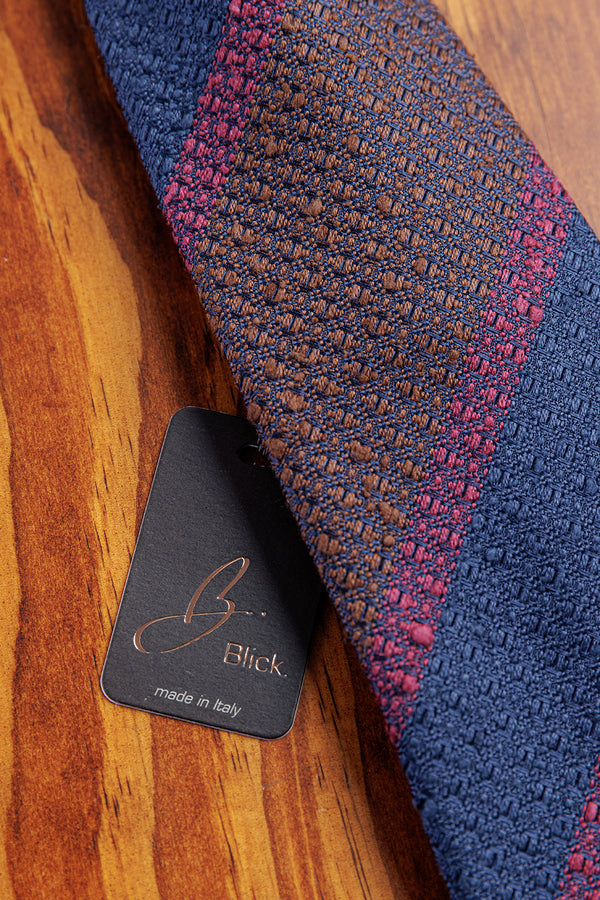 Blick. Krawatte Eighty Braun-Blau-Pink Gestreift