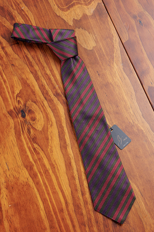 Blick. Krawatte Eighty Oliv-Pink-Lila Gestreift