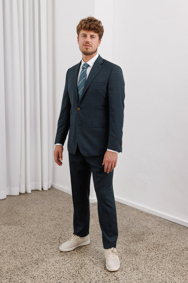 Herrenbude Merino Wool Suit Slim 2.0 Dark Green with Navy Overcheck