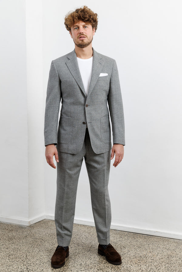 Herrenbude 2 Piece Suit Comfort Fit Flannel Houndstooth Grey