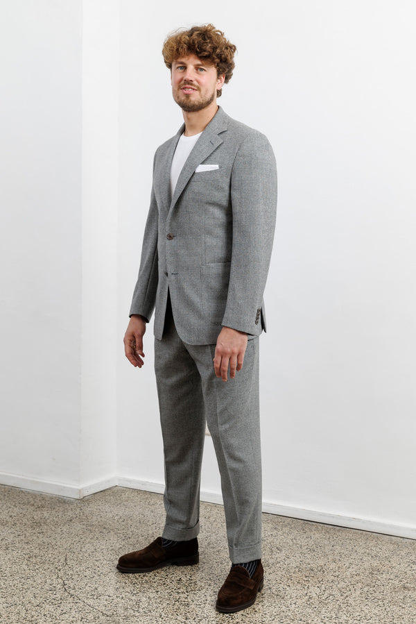 Herrenbude 2 Piece Suit Comfort Fit Flannel Houndstooth Grey