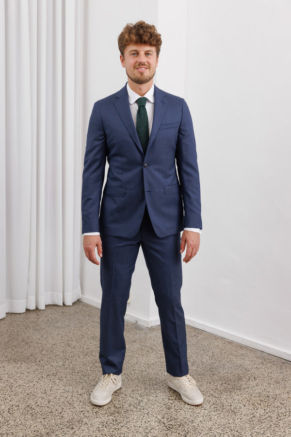 Herrenbude Super 130 Wool Suit Super Slim Mid Blue Pin Point