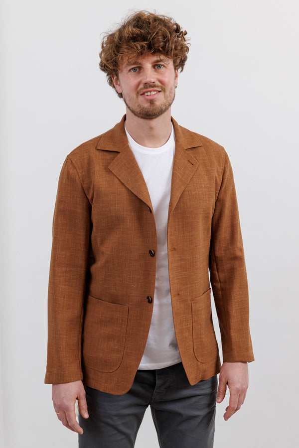 Herrenbude Informal Jacket Stretch-Wool-Linen-Blend Camel