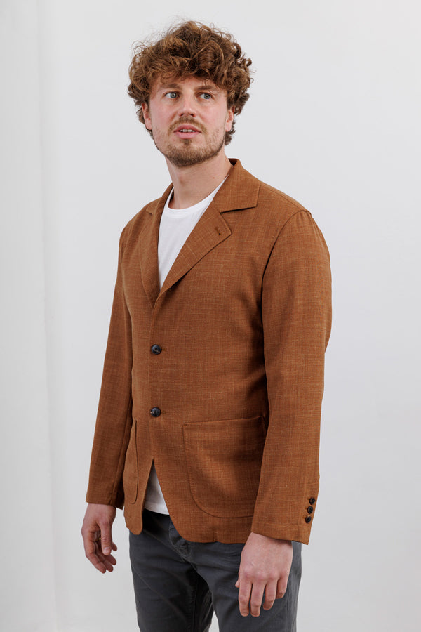 Herrenbude Informal Jacket Stretch-Wool-Linen-Blend Camel