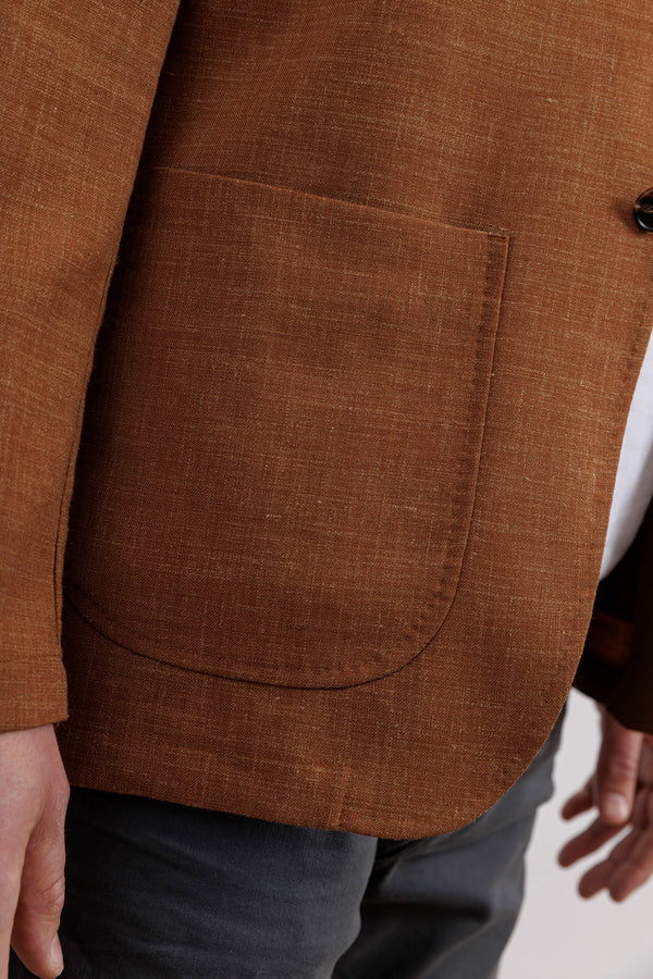 Herrenbude Informal Jacket Stretch-Wool-Linen-Blend Camel