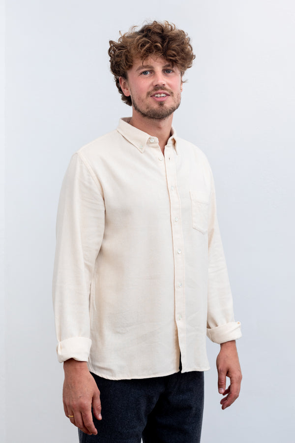 La Paz Button Down Shirt Branco Ecru Herringbone