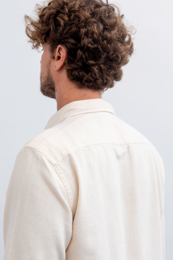 La Paz Button Down Shirt Branco Ecru Herringbone