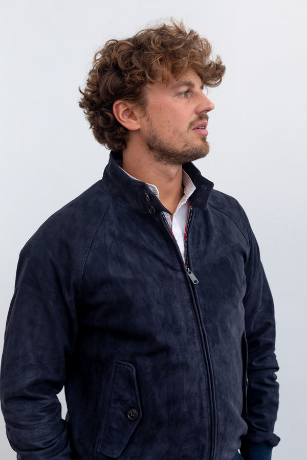 Baracuta G9 Harrington Suede Jacket Navy