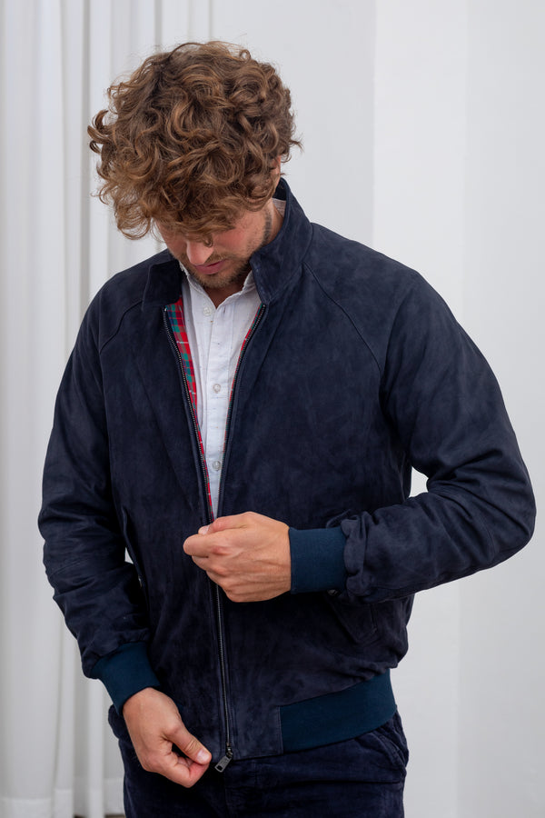 Baracuta G9 Harrington Suede Jacket Navy