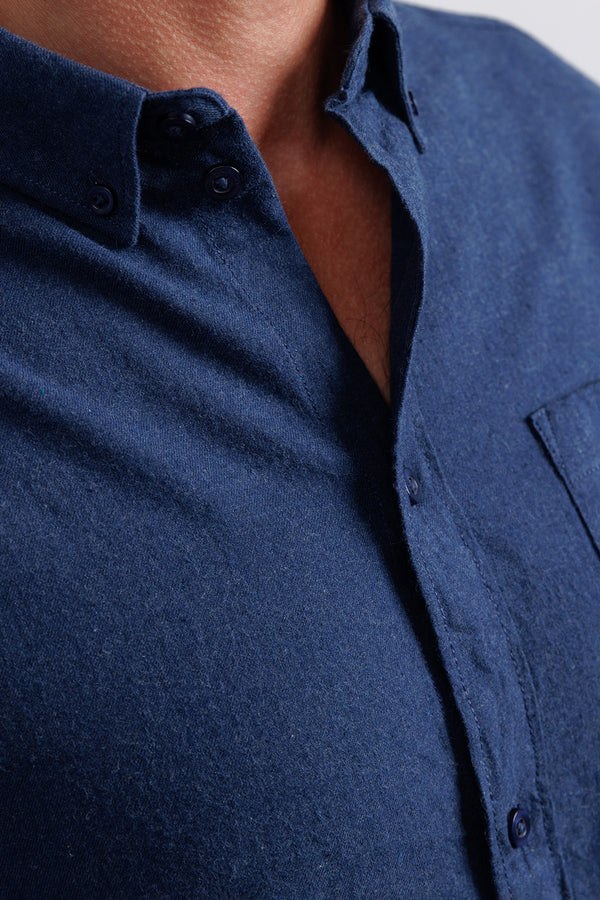 Knowledge Cotton Apparel Regular Fit Melange Flannel Shirt Blue