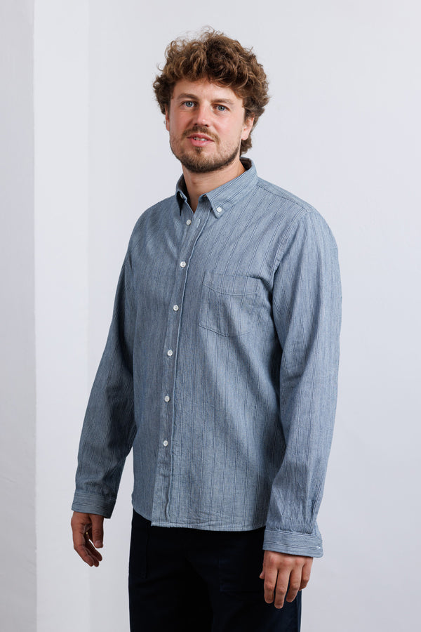 La Paz Button Down Shirt Branco Indigo Stripes