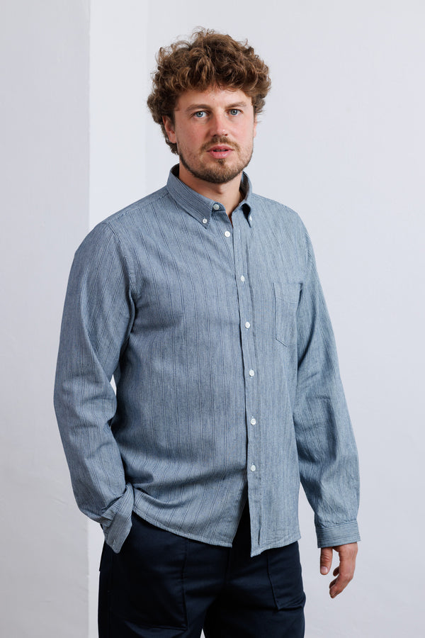 La Paz Button Down Shirt Branco Indigo Stripes