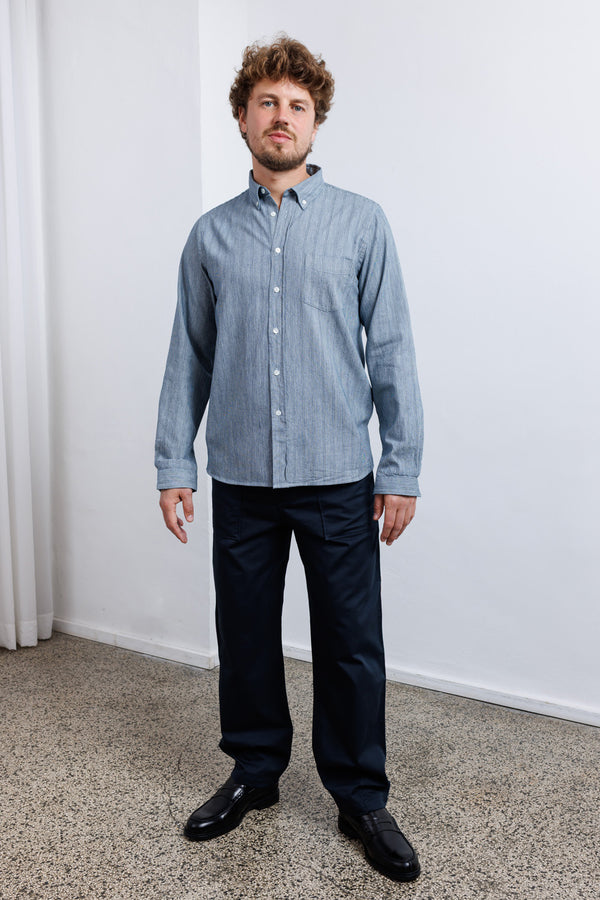 La Paz Button Down Shirt Branco Indigo Stripes