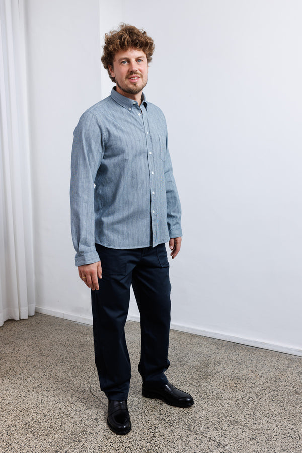 La Paz Button Down Shirt Branco Indigo Stripes