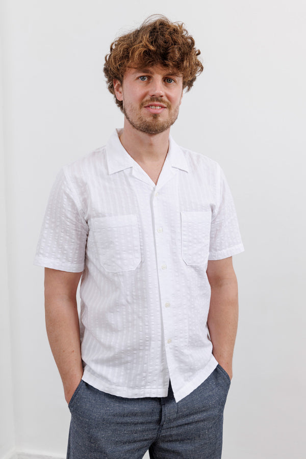 Universal Works Sal Road Shirt Kos Self Stripe White