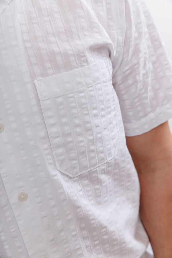 Universal Works Sal Road Shirt Kos Self Stripe White