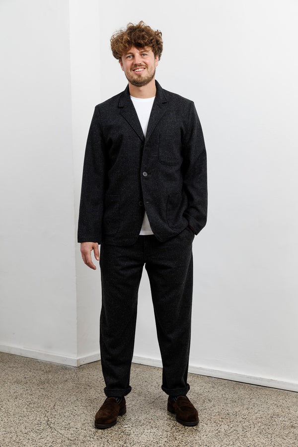 Universal Works Black Salt'n'Pepper Tweed Three Button Jacket