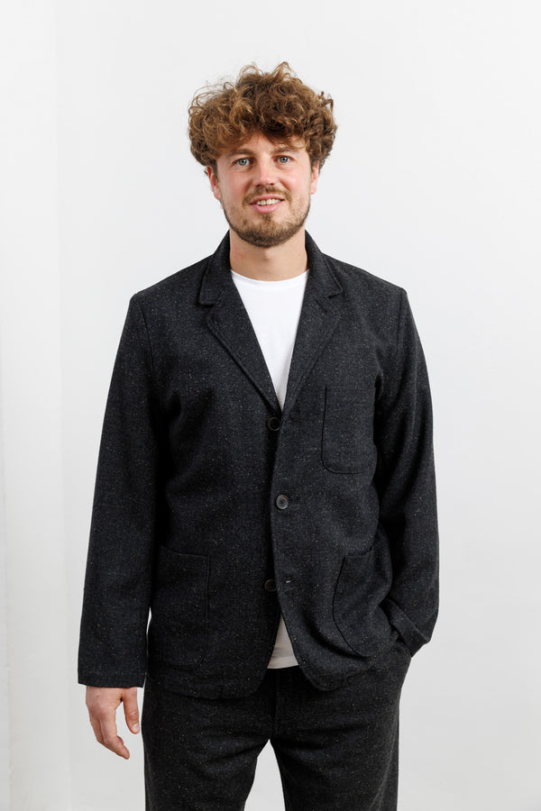 Universal Works Black Salt'n'Pepper Tweed Three Button Jacket