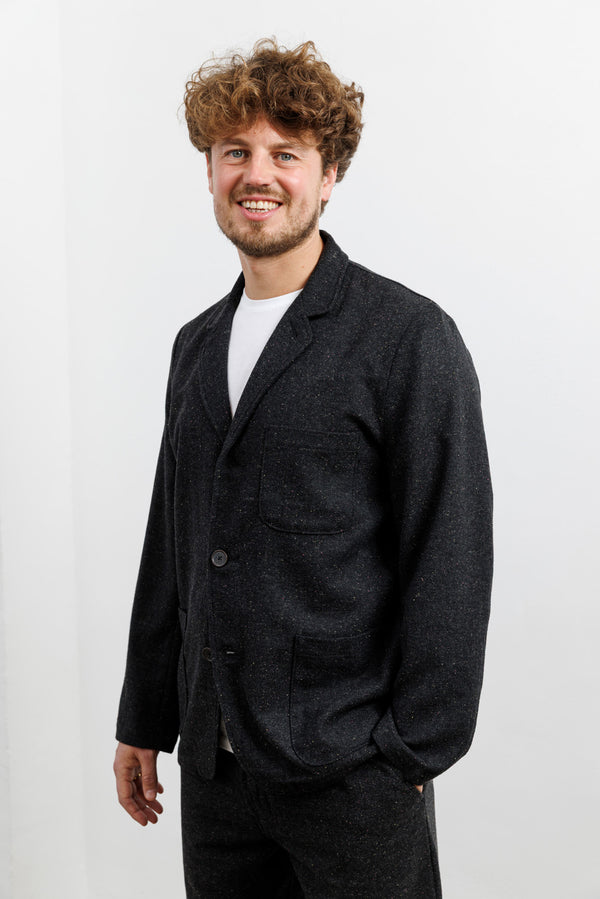 Universal Works Black Salt'n'Pepper Tweed Three Button Jacket