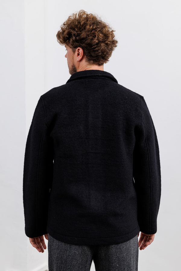 Universal Works Black Wool Fleece Field Jacket