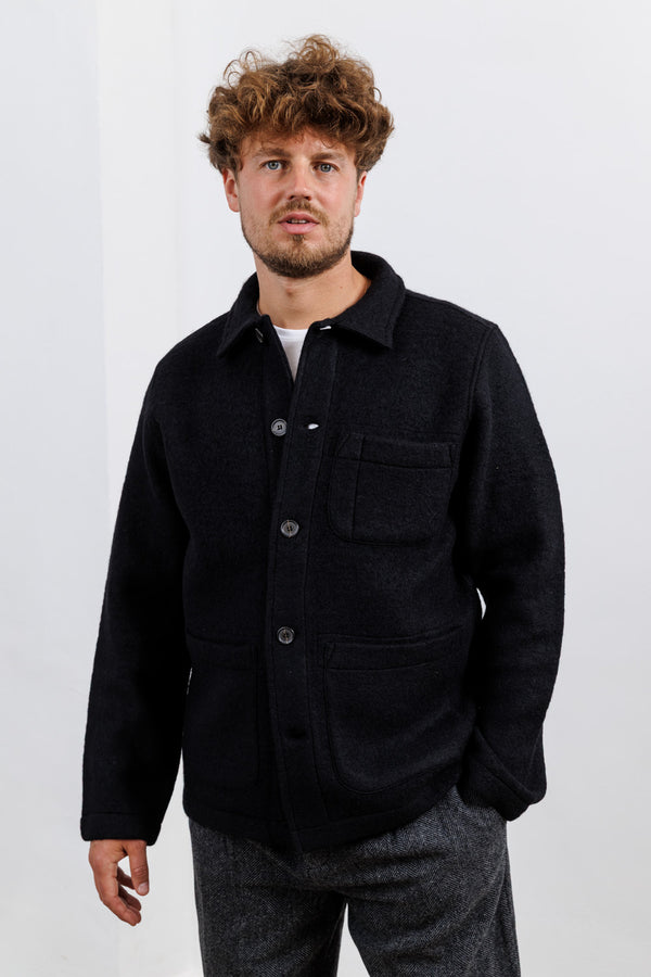 Universal Works Black Wool Fleece Field Jacket