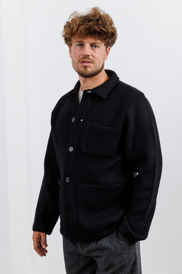 Universal Works Black Wool Fleece Field Jacket