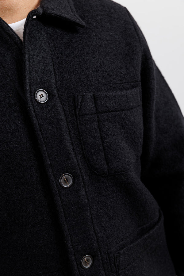 Universal Works Black Wool Fleece Field Jacket