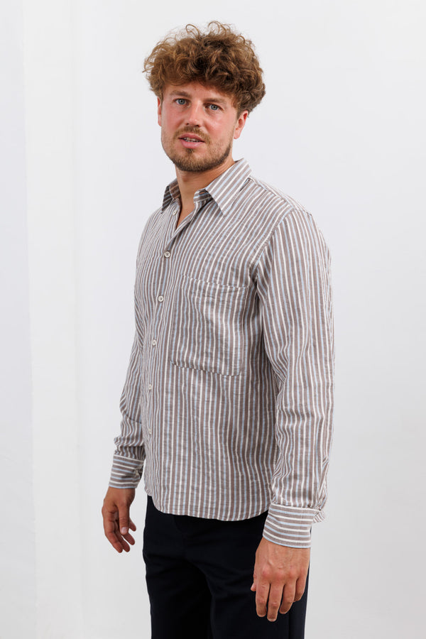 Universal Works Brown Madison Stripe Station Shirt