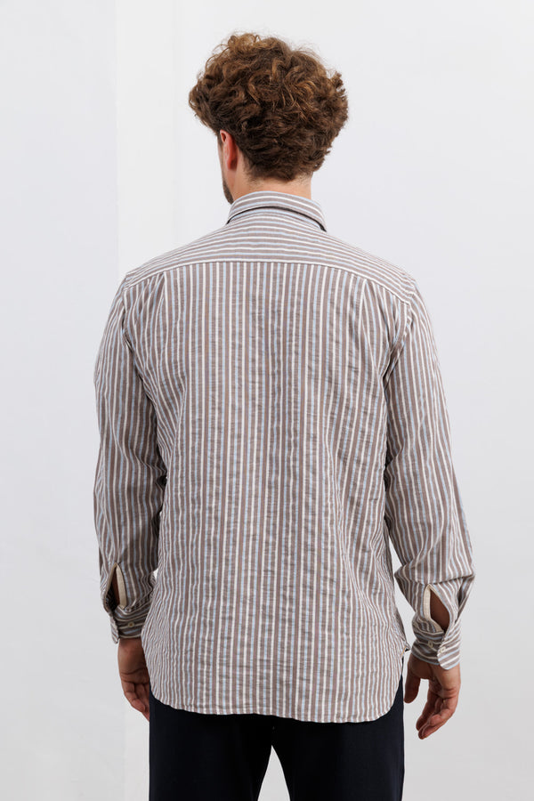 Universal Works Brown Madison Stripe Station Shirt