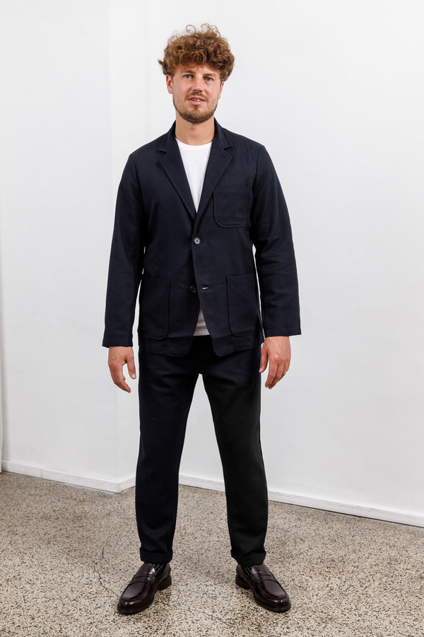 Universal Works Dark Navy Upcycled Italian Tweed Two Button Jacket