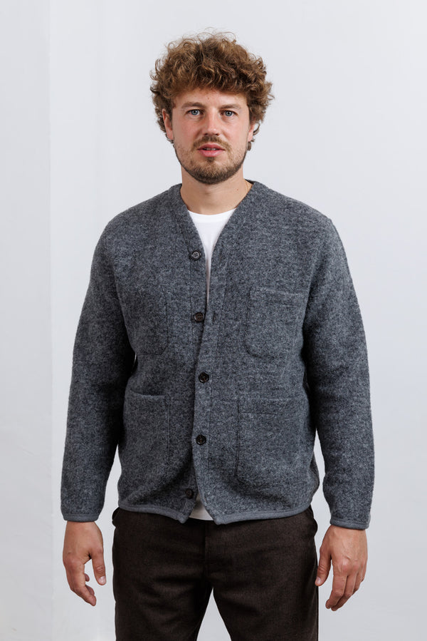 Universal Works Grey Marl Wool Fleece Cardigan