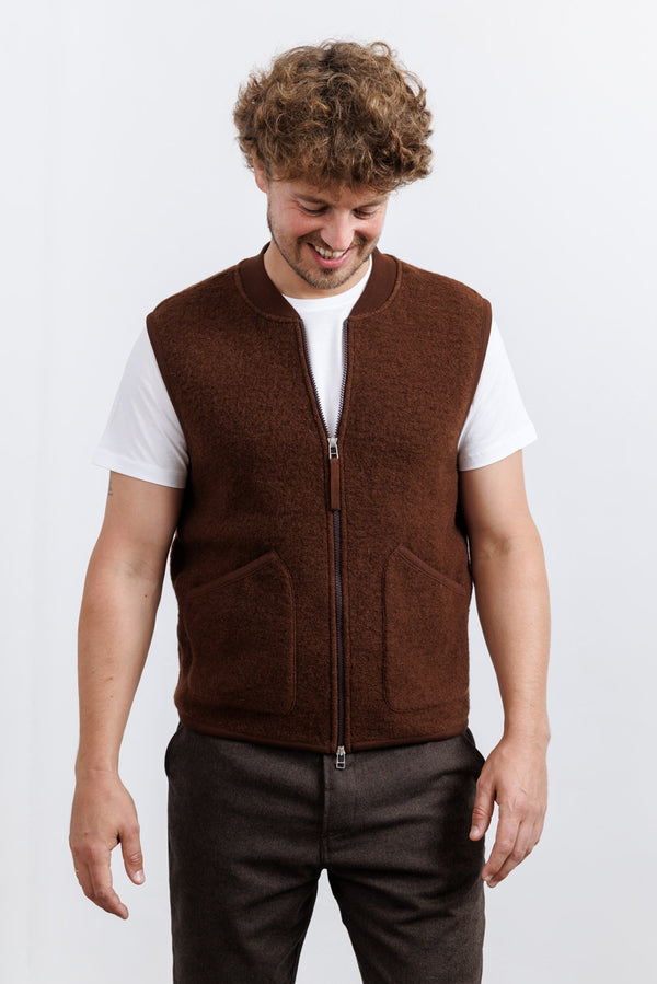 Universal Works Cacao Wool Fleece Zip Waistcoat
