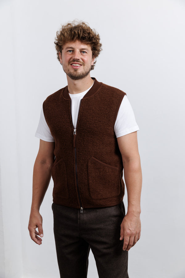 Universal Works Cacao Wool Fleece Zip Waistcoat