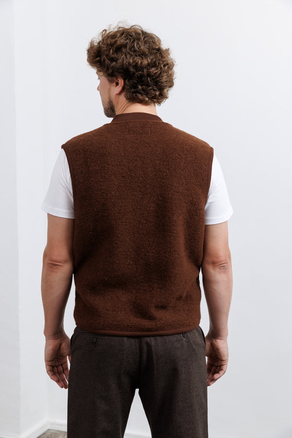 Universal Works Cacao Wool Fleece Zip Waistcoat