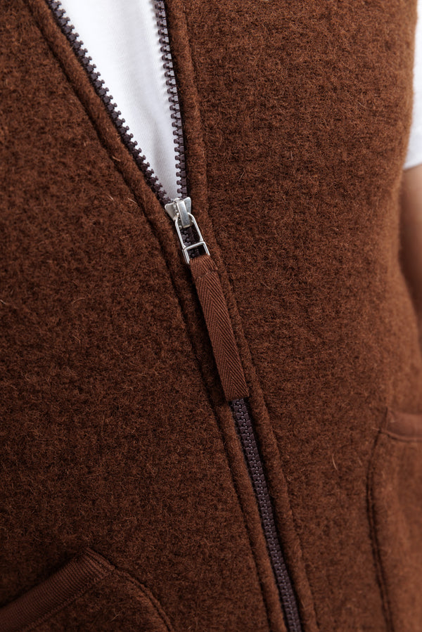 Universal Works Cacao Wool Fleece Zip Waistcoat