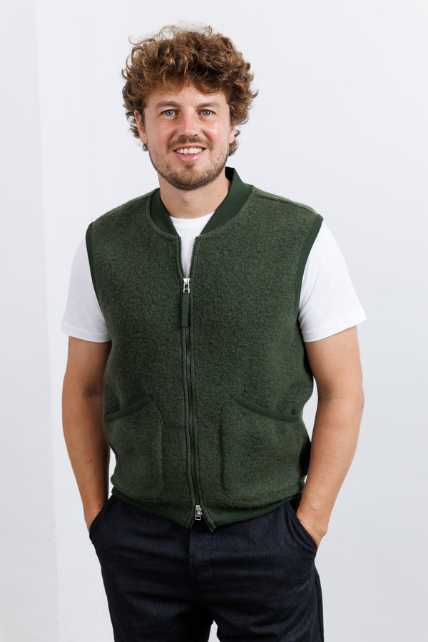 Universal Works Olive Fleece Zip Waistcoat