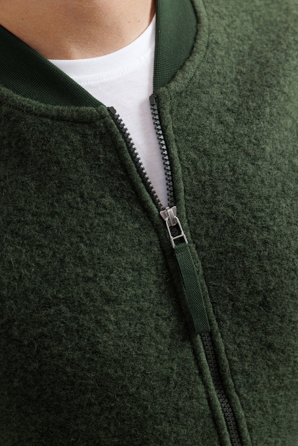 Universal Works Olive Fleece Zip Waistcoat