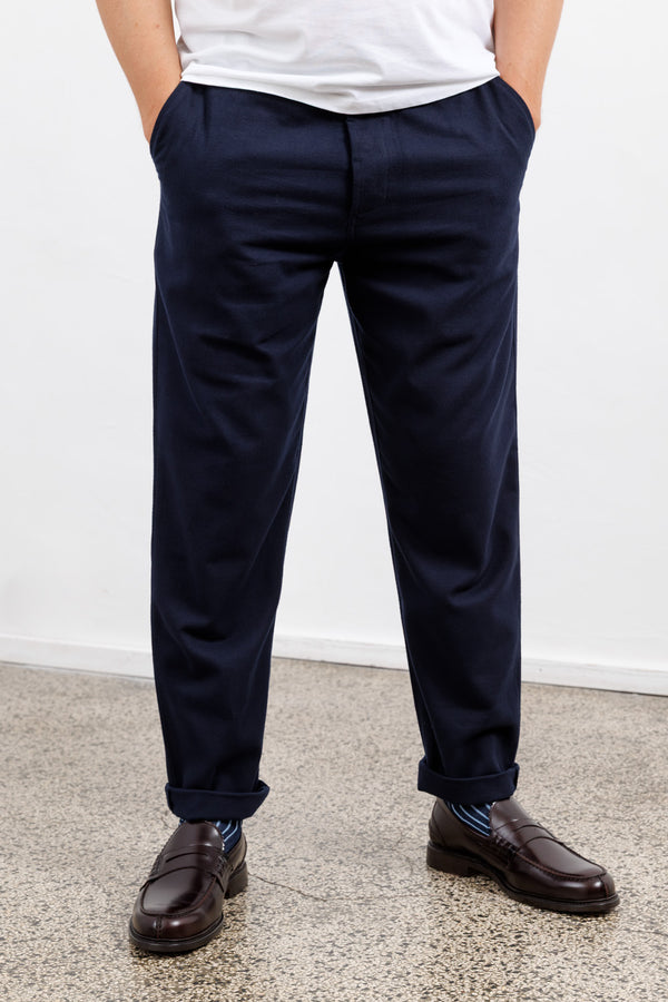Universal Works Navy Brushed Moleskin Military Chino